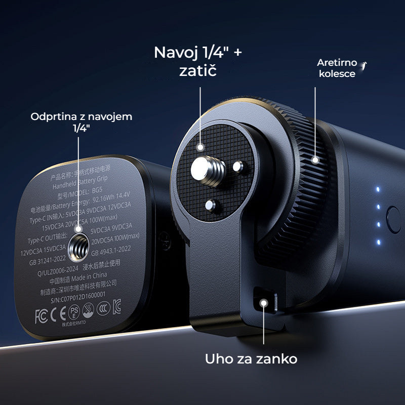 Ulanzi BG5 rukojeť s akumulátorem 92,16 Wh a výstupem 100 W