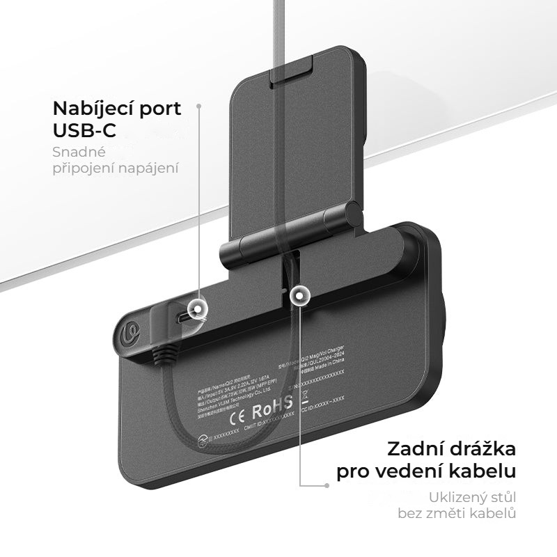Ulanzi CW15 Qi2 15W bezdrátová nabíječka pod monitor – Kabel zmizí v drážce