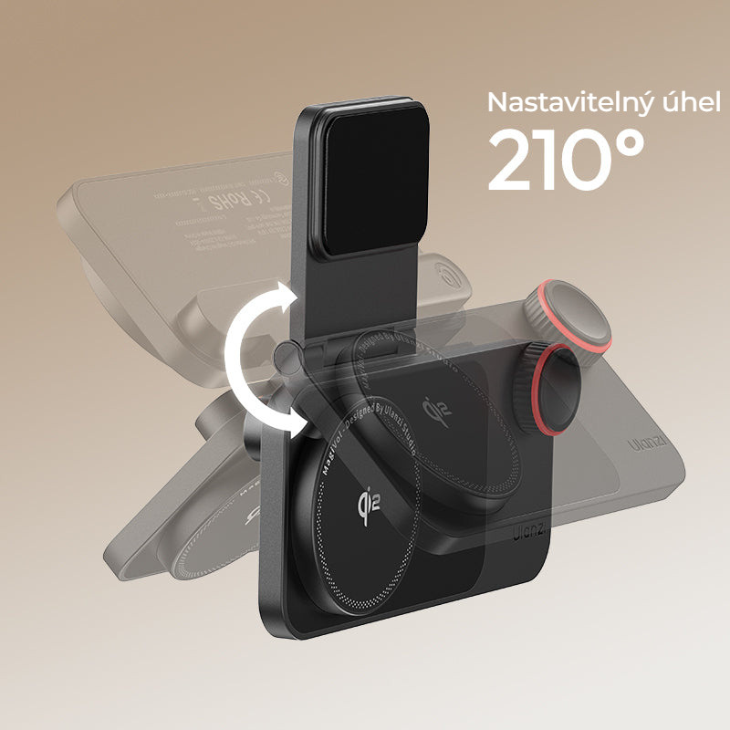 Ulanzi CW15 Qi2 15W bezdrátová nabíječka pod monitor – Naklopení v rozsahu 210°