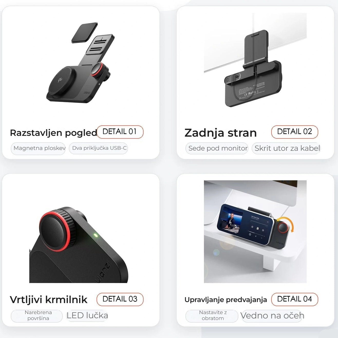 Ulanzi CW15 bezdrátová nabíječka Qi2 15 W pod monitor