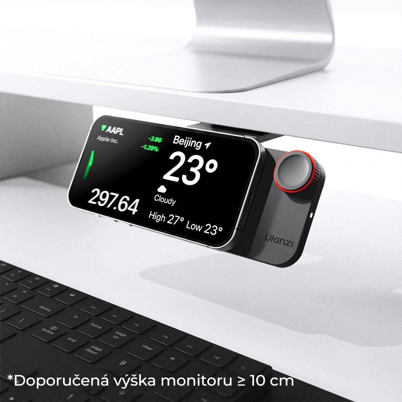 Ulanzi CW15 bezdrátová nabíječka Qi2 15 W pod monitor