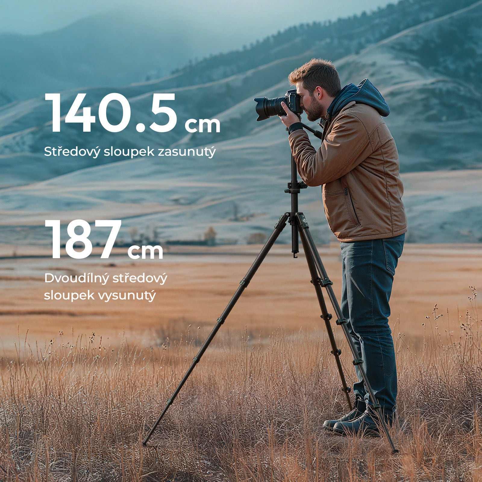 Ulanzi JJ06 karbonový stativ s fluidní hlavou – Výška od 44 do 187 cm