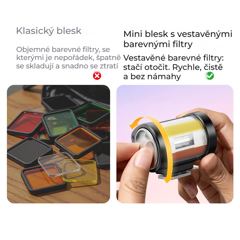Ulanzi KL01 miniaturní blesk s barevnými filtry – Bez gelů, držáků a nepořádku