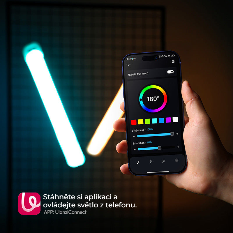 Ulanzi LA30 nafukovací RGB trubicové světlo – Ovládání přes aplikaci Ulanzi Connect