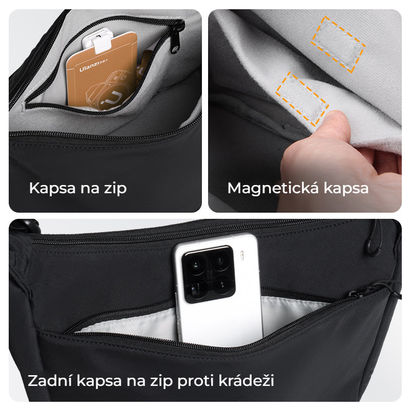 Ulanzi HMN1 taška přes rameno, černá – Kapsy na vše potřebné