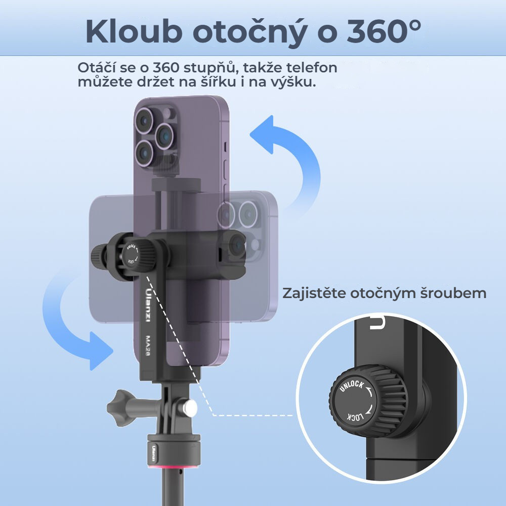 Ulanzi MA28 – Otočení o 360° a náklon až 90°