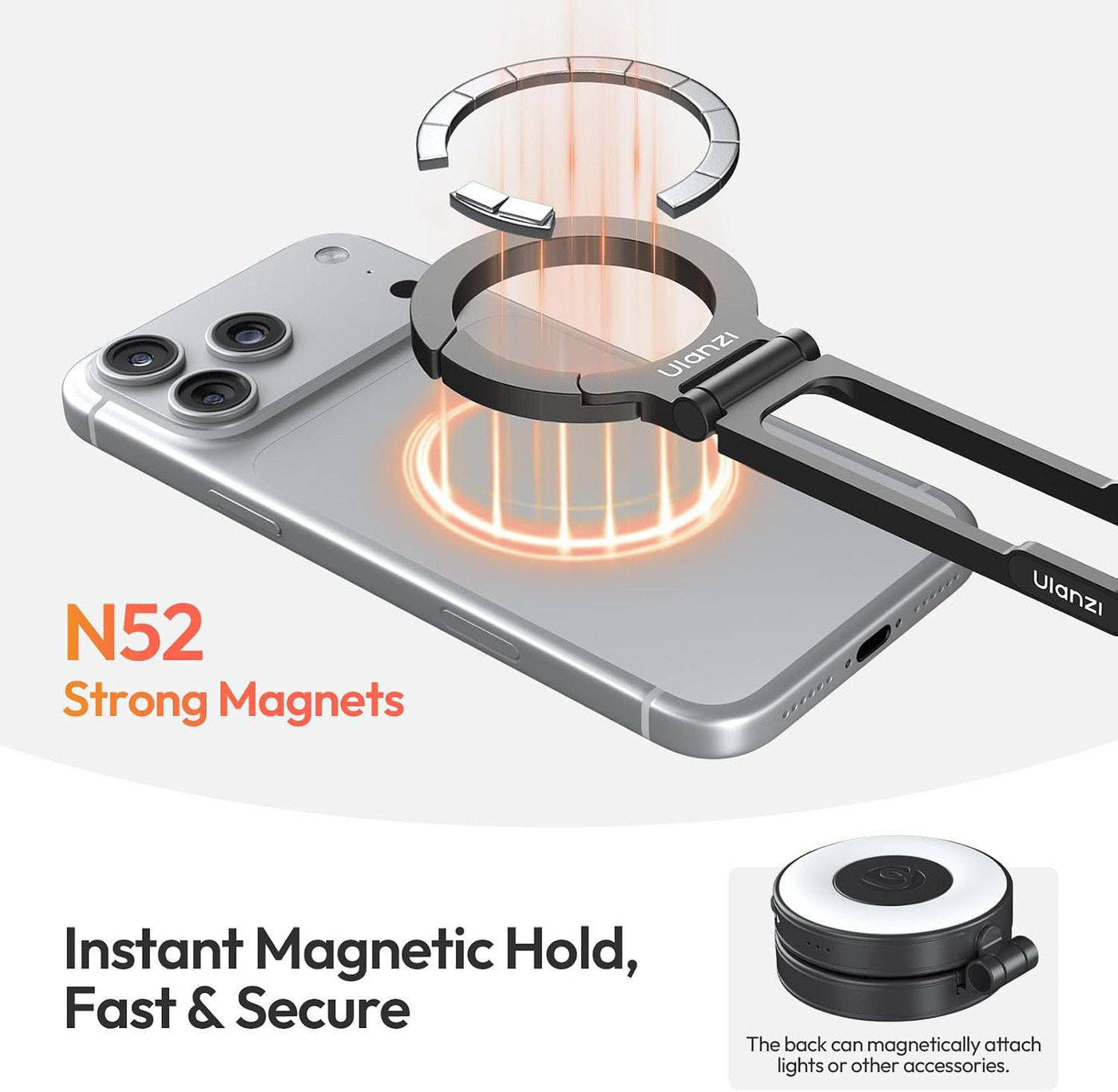 Ulanzi MA30S Magnetic Carabiner Phone Tripod Stand, 8 mm Slim, Black