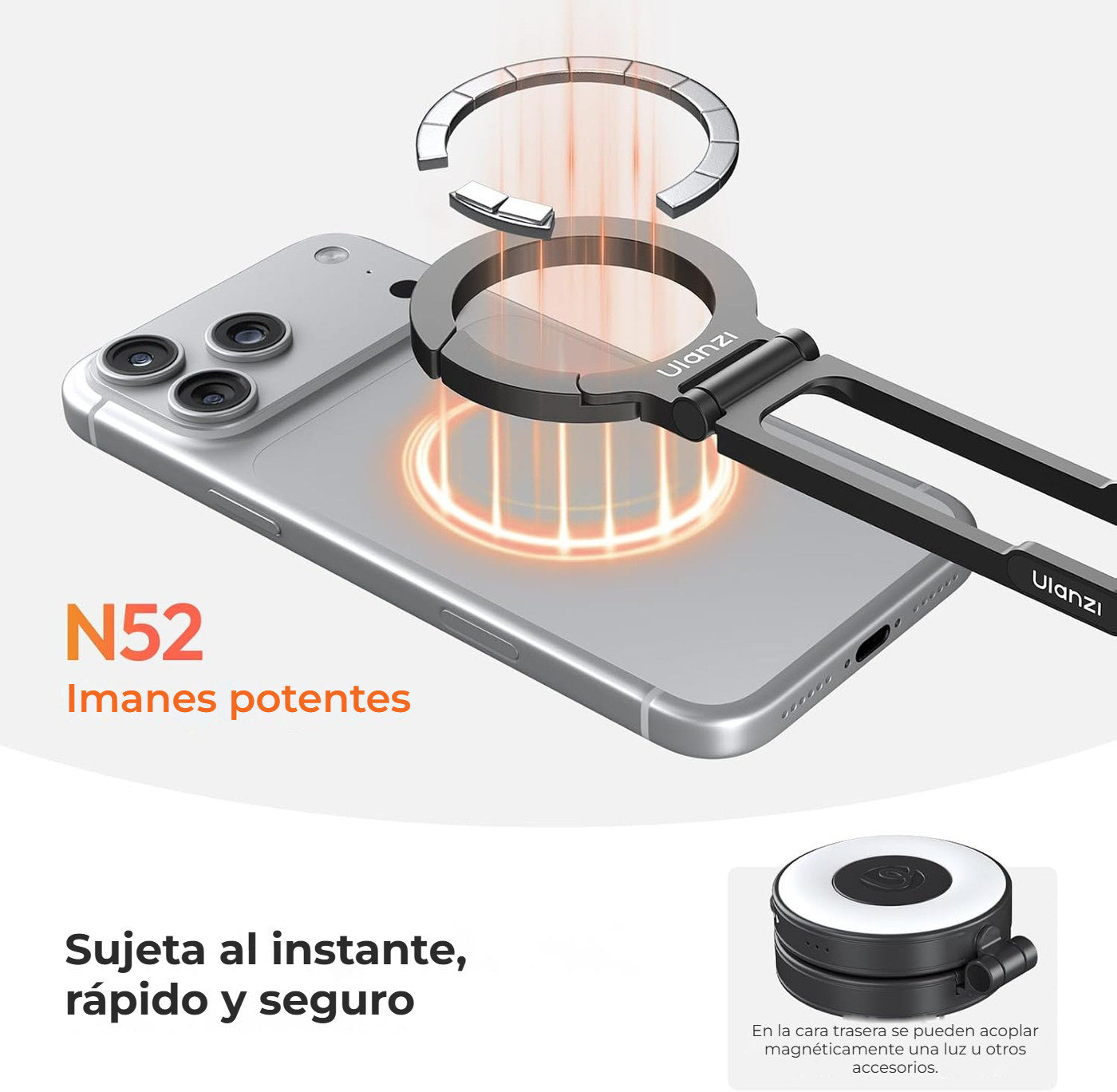 Ulanzi MA30S trípode magnético para móvil con mosquetón, 8 mm, negro