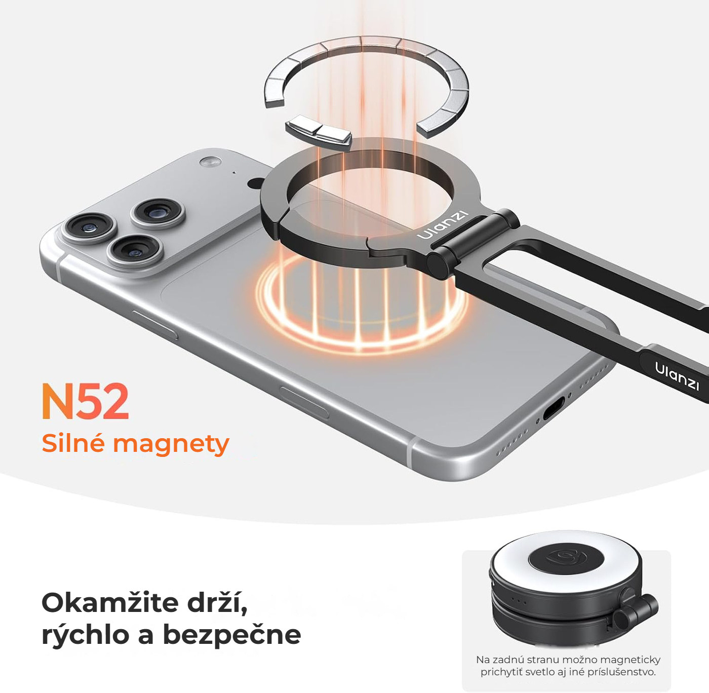 Ulanzi MA30S magnetický ministatív na telefón s karabínou, 8 mm, čierny