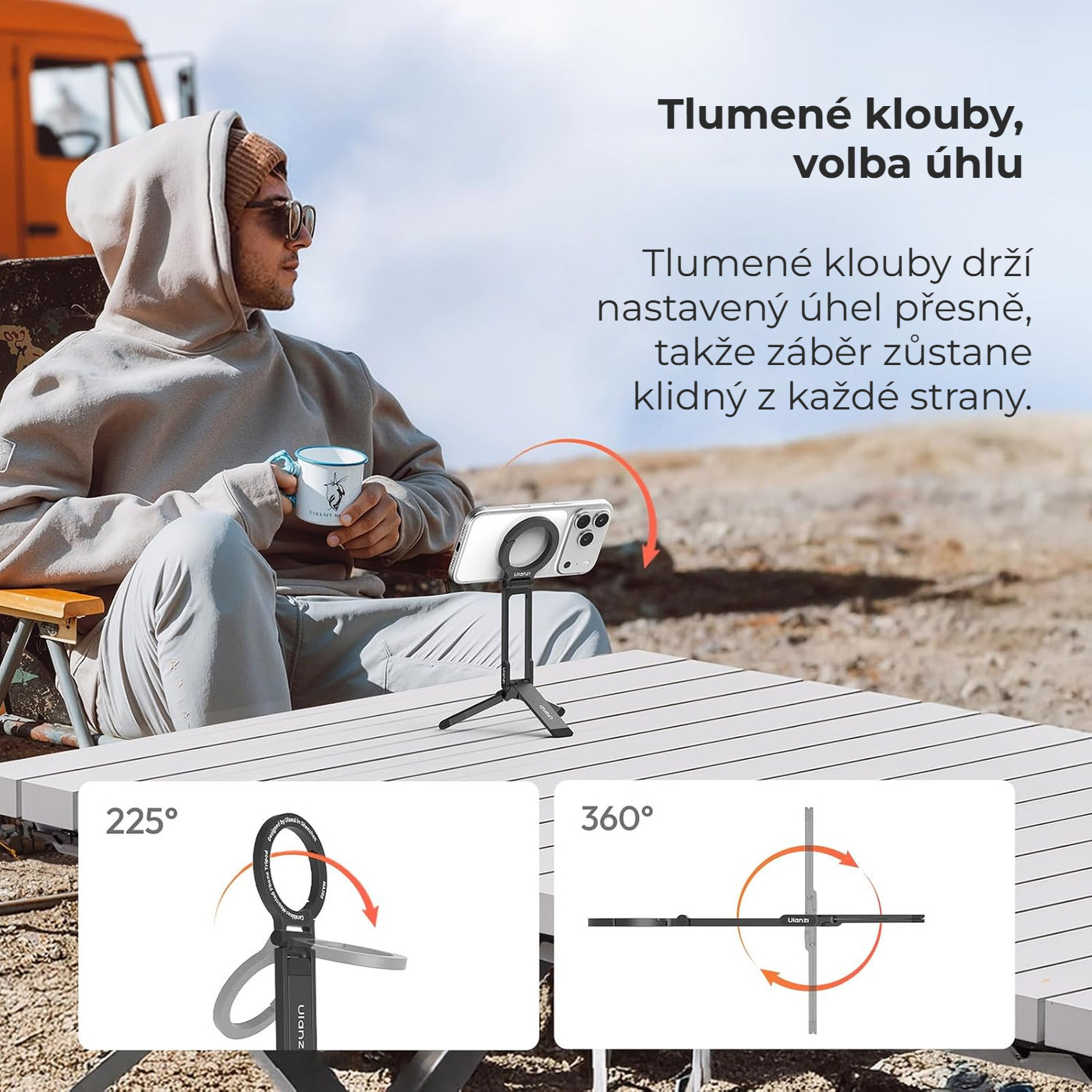 Ulanzi MA30S magnetický ministativ na telefon s karabinou, 8 mm, černý