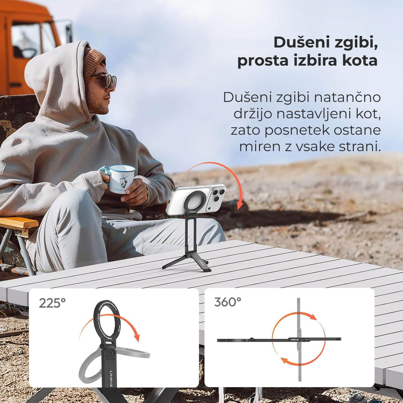 Ulanzi MA30S magnetno mini stojalo za telefon s karabinom, 8 mm, črno