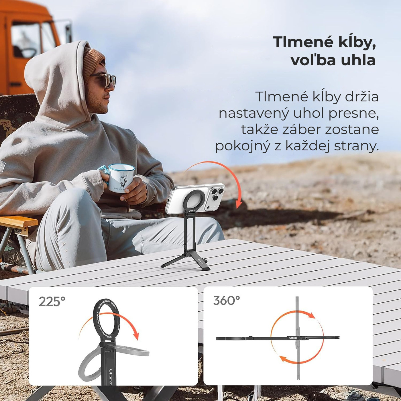 Ulanzi MA30S magnetický ministatív na telefón s karabínou, 8 mm, čierny