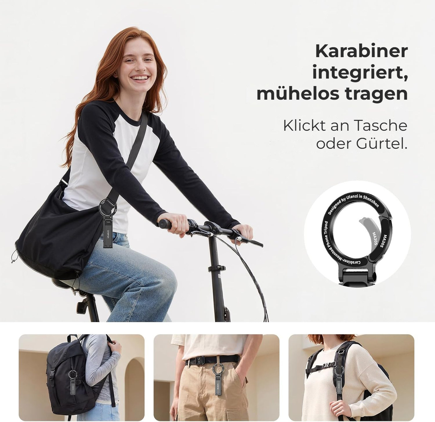 Ulanzi MA30S magnetisches Handy-Ministativ mit Karabiner, 8 mm, Schwarz