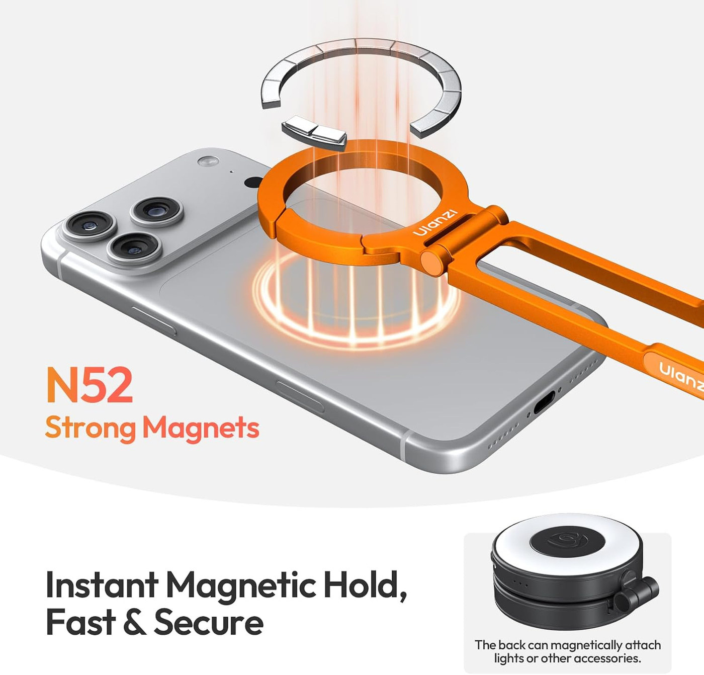 Ulanzi MA30S Magnetic Carabiner Phone Tripod Stand, 8 mm Slim, Orange