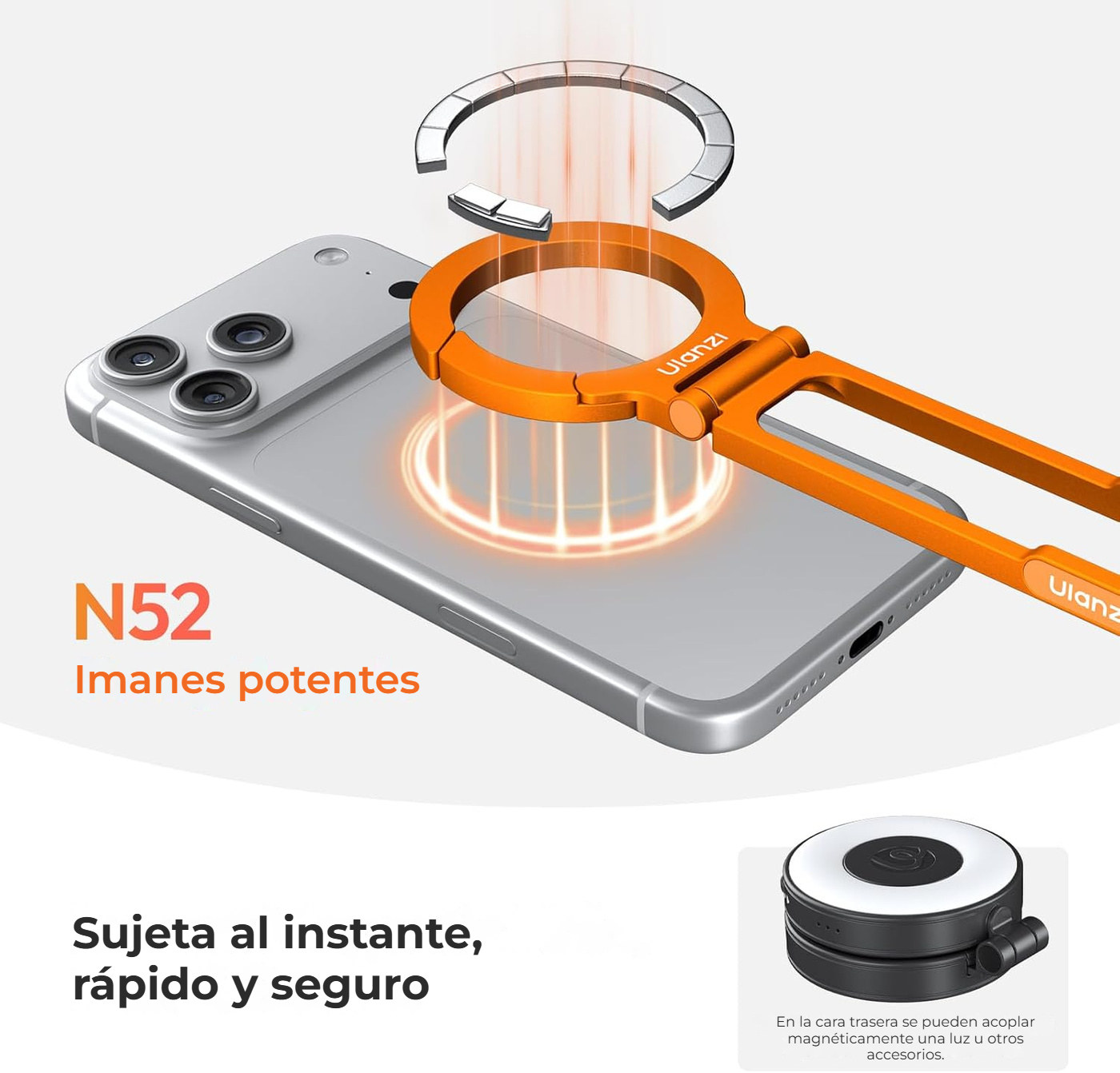Ulanzi MA30S trípode magnético para móvil con mosquetón, 8 mm, naranja