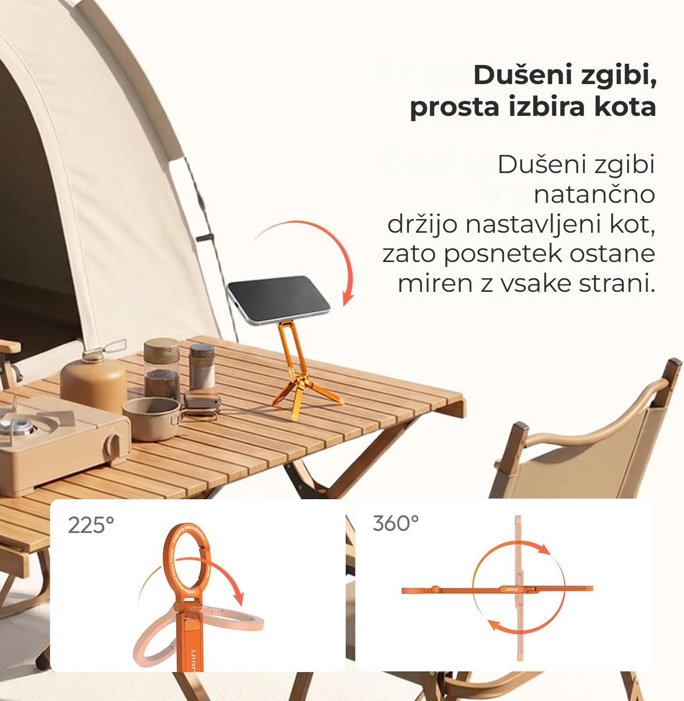 Ulanzi MA30S magnetno mini stojalo za telefon s karabinom, 8 mm, oranžno
