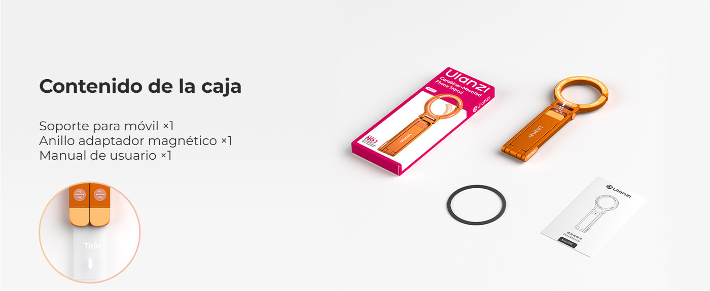 Ulanzi MA30S trípode magnético para móvil con mosquetón, 8 mm, naranja