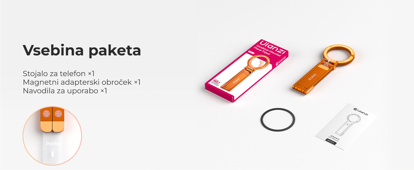 Ulanzi MA30S magnetno mini stojalo za telefon s karabinom, 8 mm, oranžno