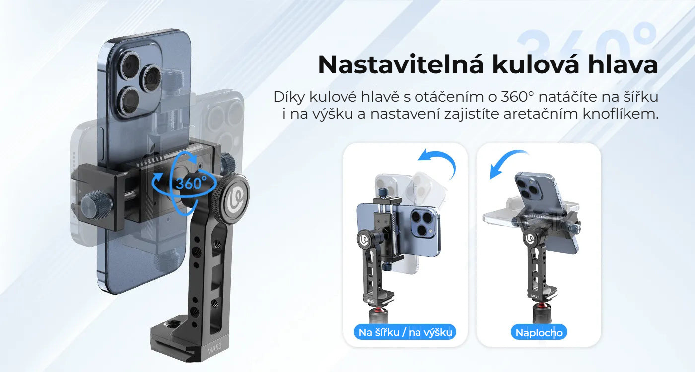 Ulanzi MA53 držák telefonu s kulovou hlavou – Kulová hlava s otáčením o 360°