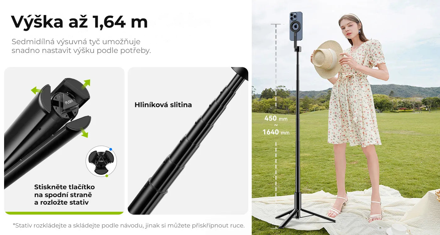Ulanzi MG-002 Max V3 magnetická selfie tyč – Výška až 1,64 m