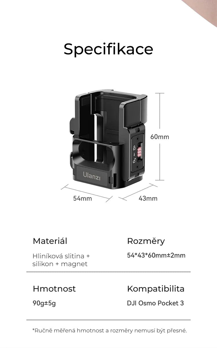 Ulanzi PK-06 adaptér pro Pocket 3 – Rozměry a parametry