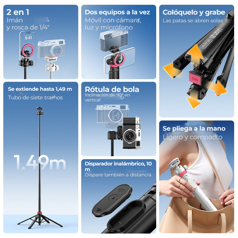 Ulanzi MT-44 M magnetická selfie tyč a stativ 149 cm, černá