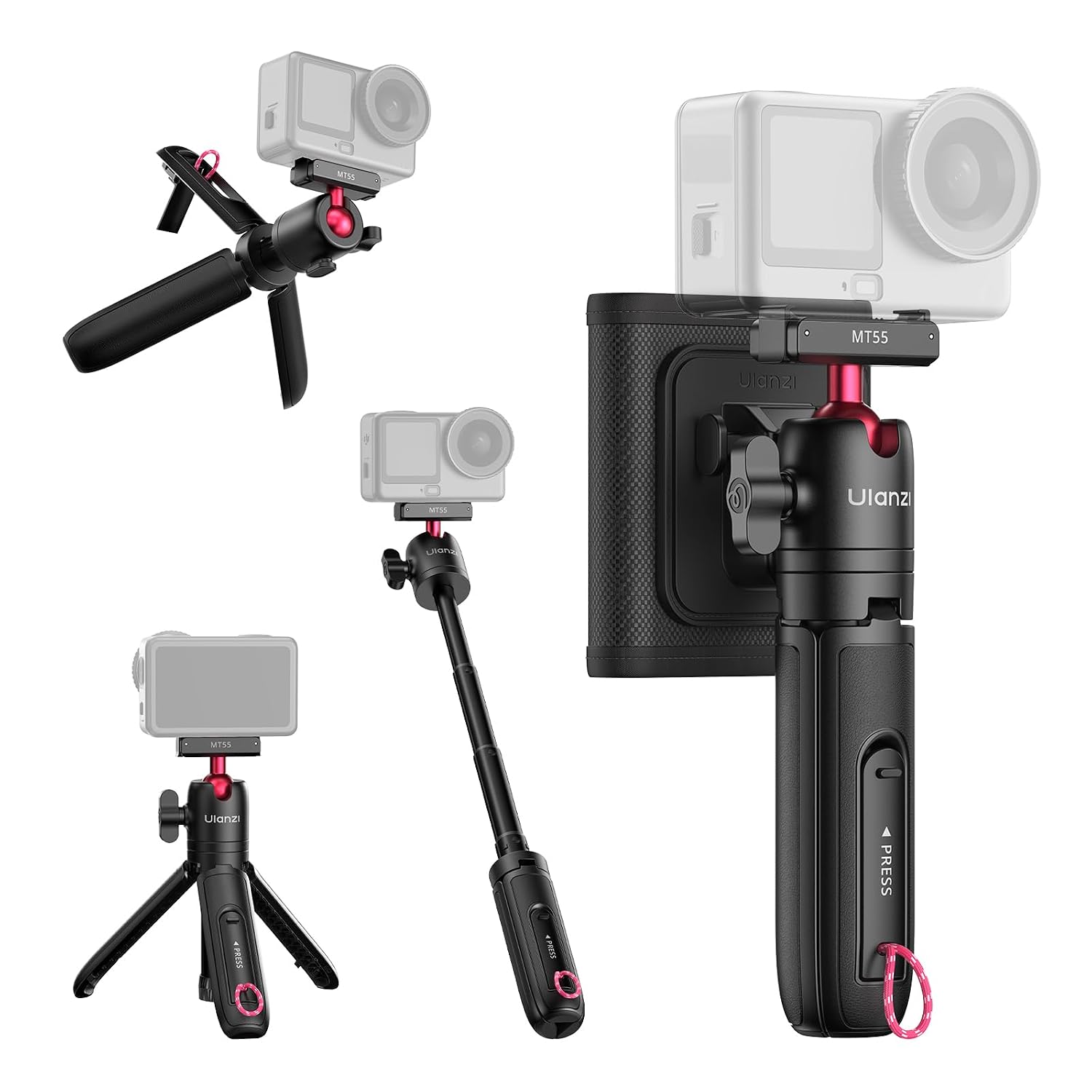 Ulanzi MT55 SnapGo Mini Tripod and Selfie Stick for DJI Osmo Action 6 and Nano, Black