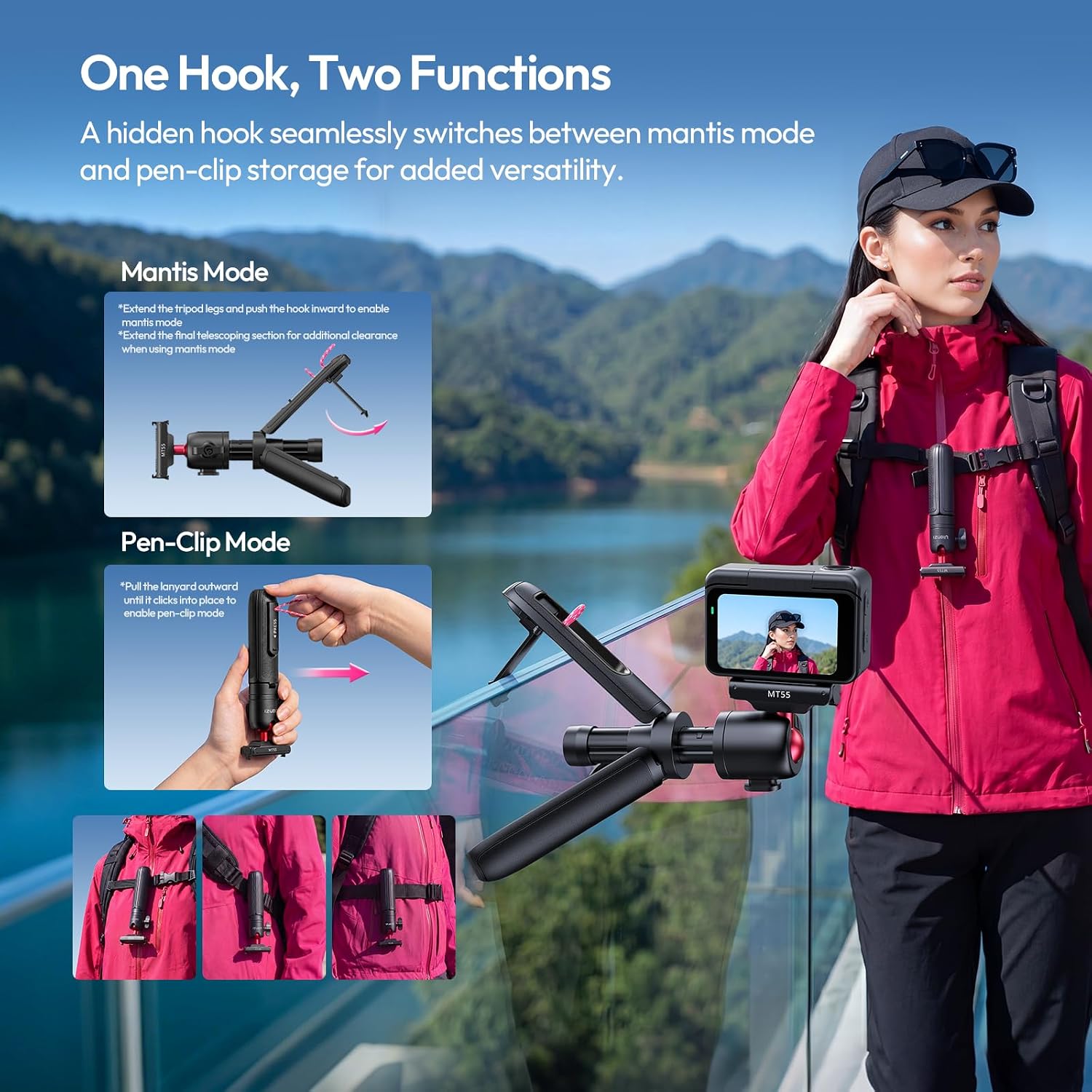 Ulanzi MT55 SnapGo Mini Tripod and Selfie Stick for DJI Osmo Action 6 and Nano, Black