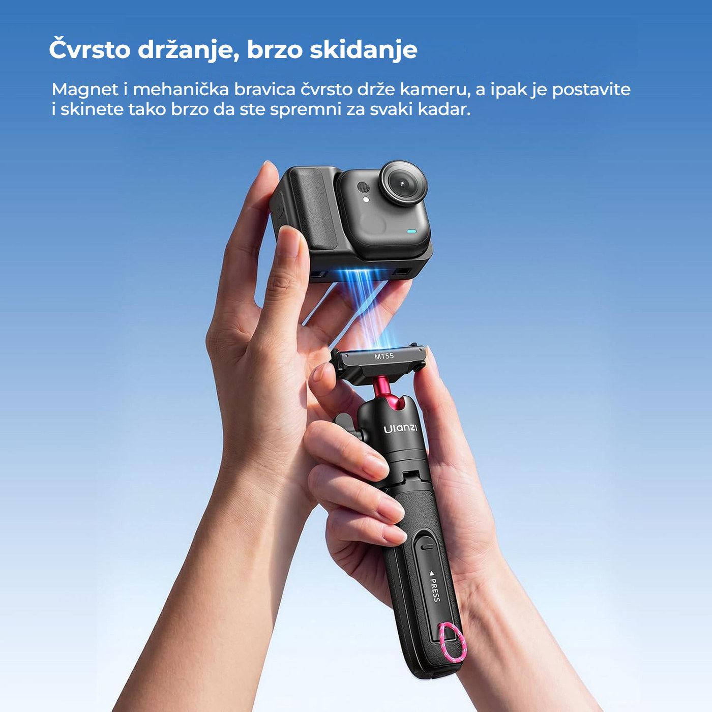 Ulanzi MT55 SnapGo mini stativ i selfie štap za DJI Osmo Action 6 i Nano, crni