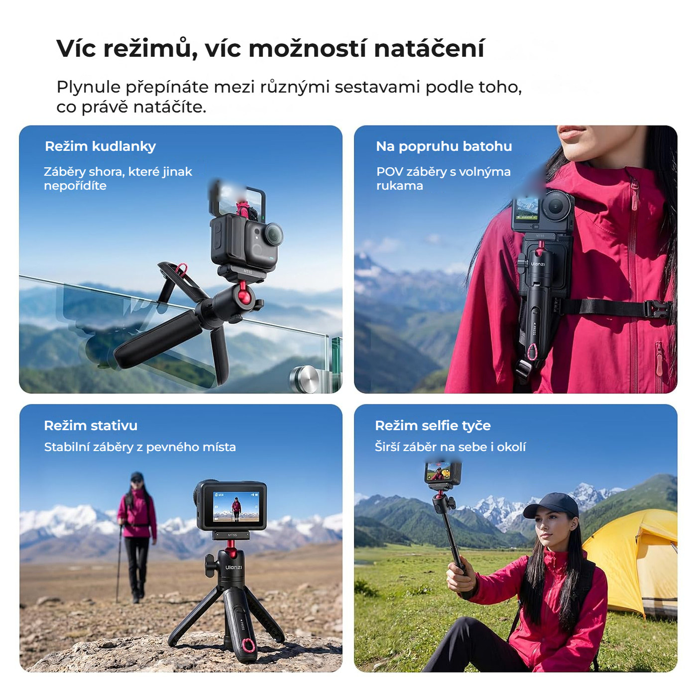 Ulanzi MT55 SnapGo ministativ a selfie tyč pro Insta360 GO Ultra, černý