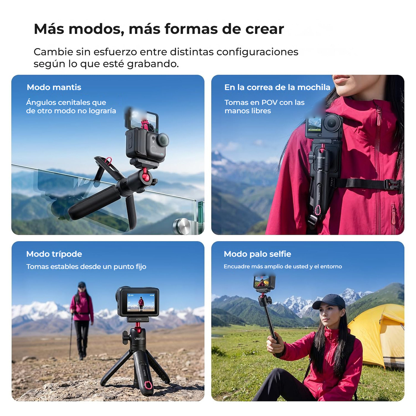 Ulanzi MT55 SnapGo mini trípode y palo selfie para DJI Osmo Action 6 y Nano, negro