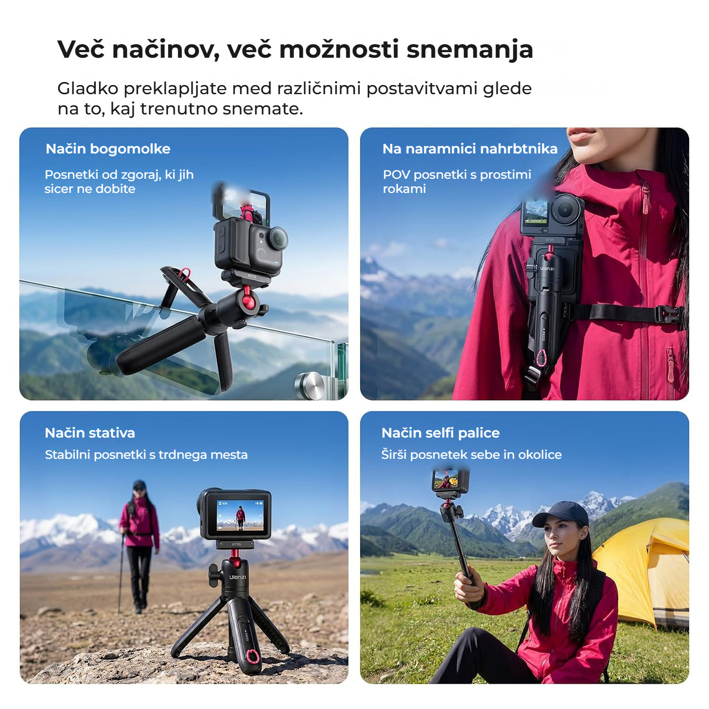 Ulanzi MT55 SnapGo mini stativ in selfi palica za DJI Osmo Action 6 in Nano, črn