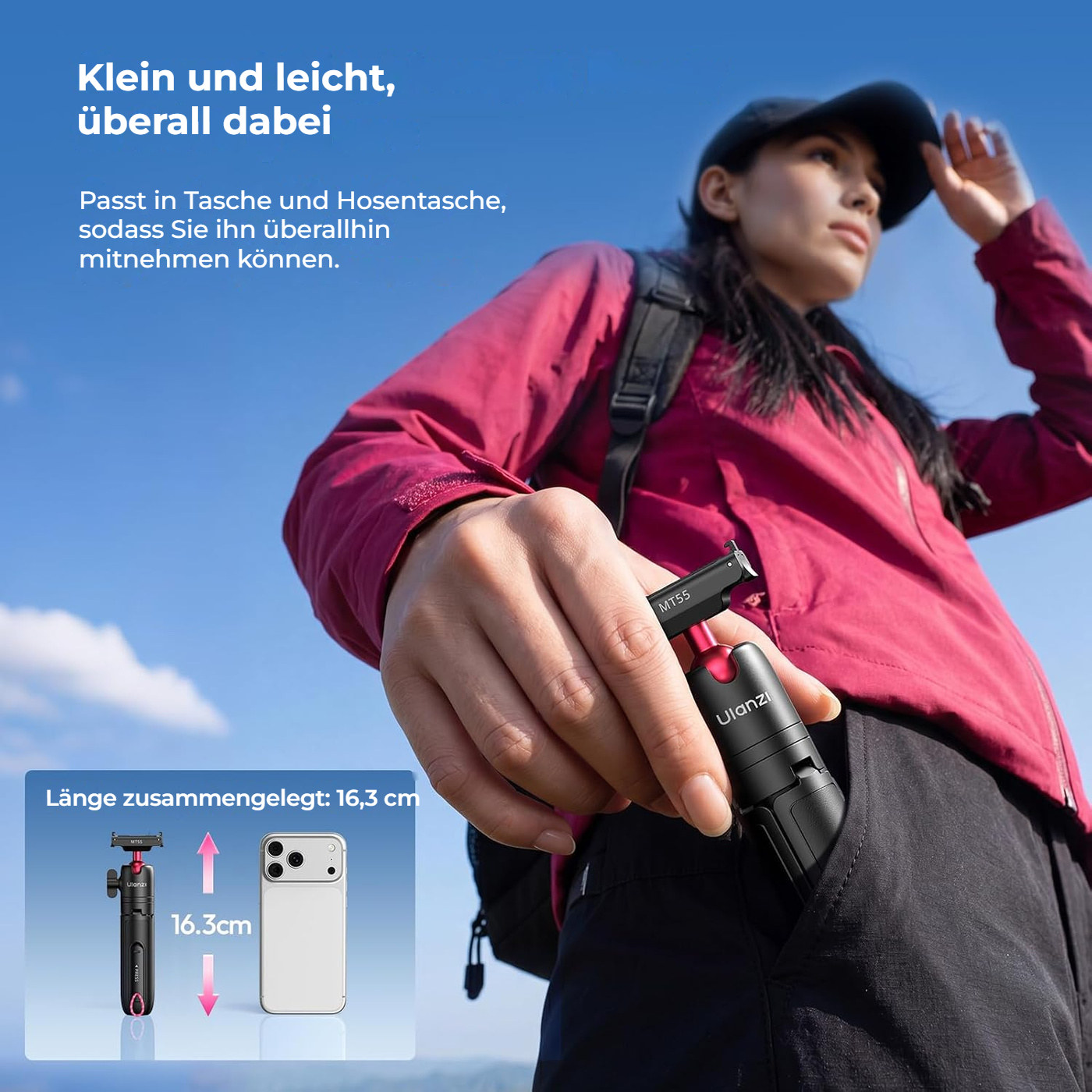 Ulanzi MT55 SnapGo Ministativ und Selfiestick für Insta360 GO Ultra, schwarz
