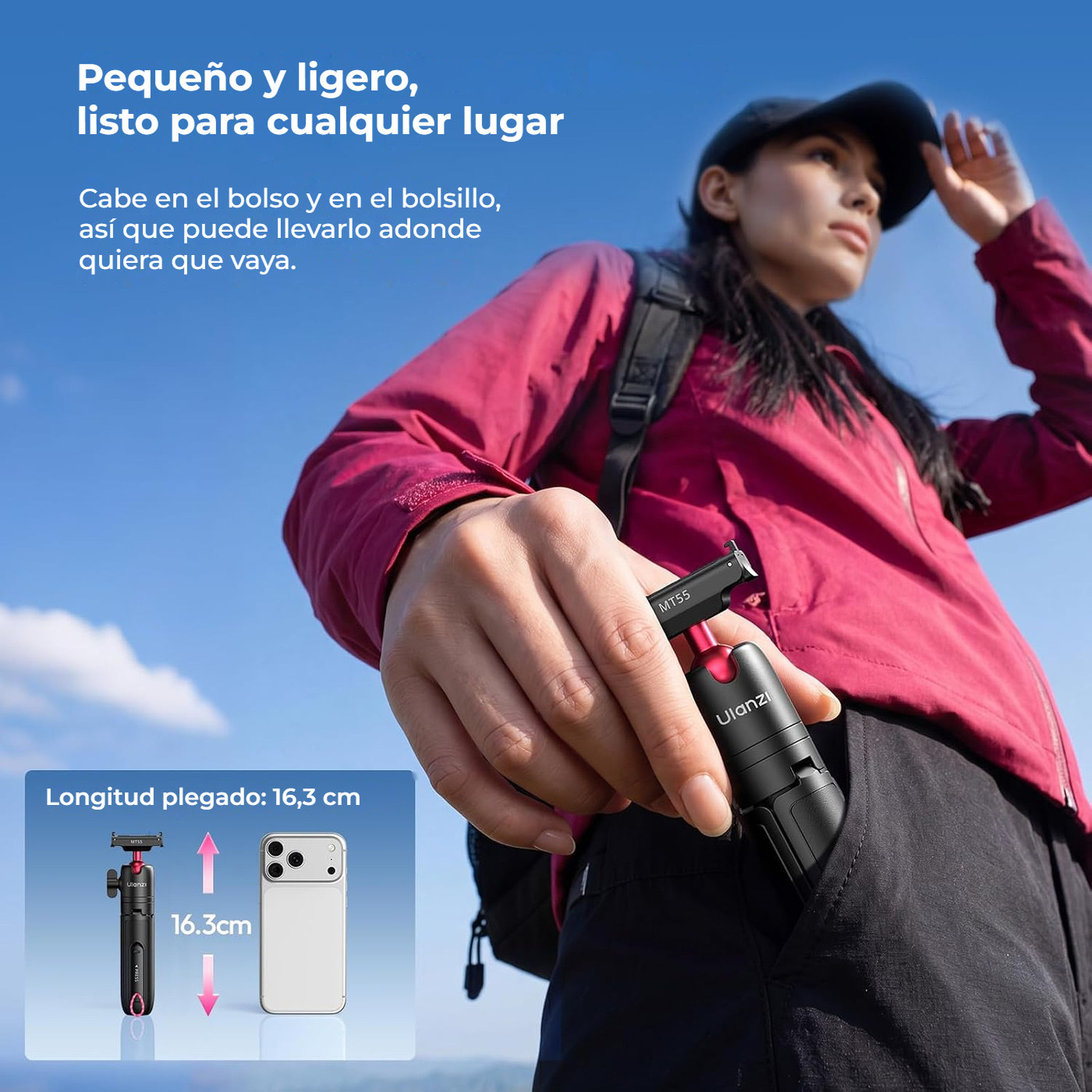 Ulanzi MT55 SnapGo mini trípode y palo selfie para DJI Osmo Action 6 y Nano, negro