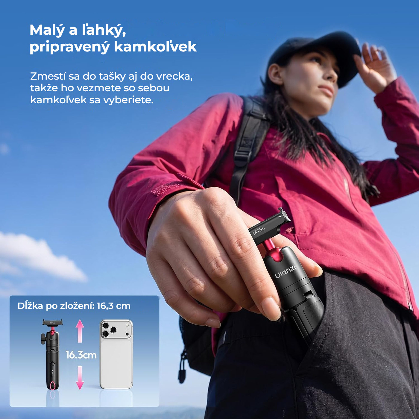 Ulanzi MT55 SnapGo ministatív a selfie tyč pre DJI Osmo Action 6 a Nano, čierny