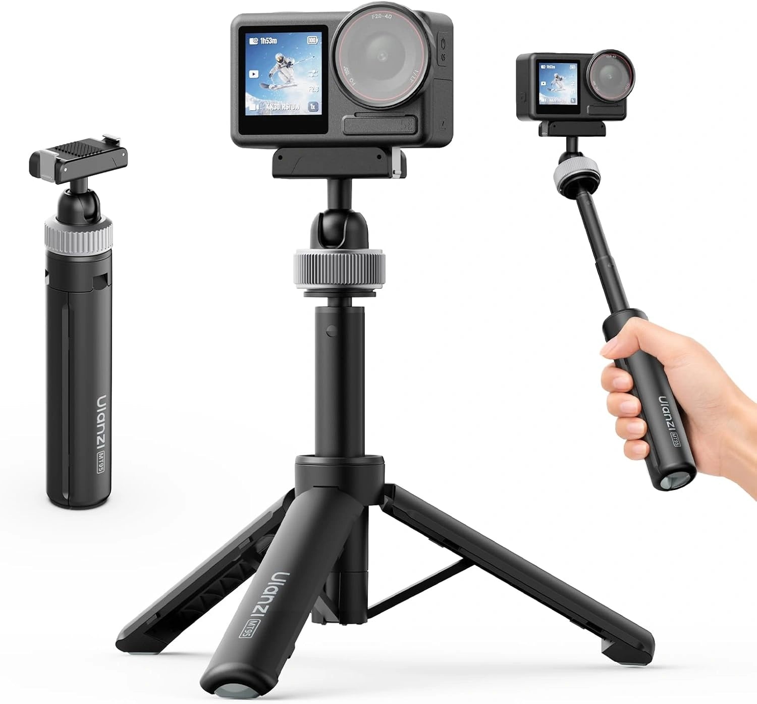 Ulanzi MT95 Telescopic Mini Tripod and Selfie Stick for DJI Action 5, Black