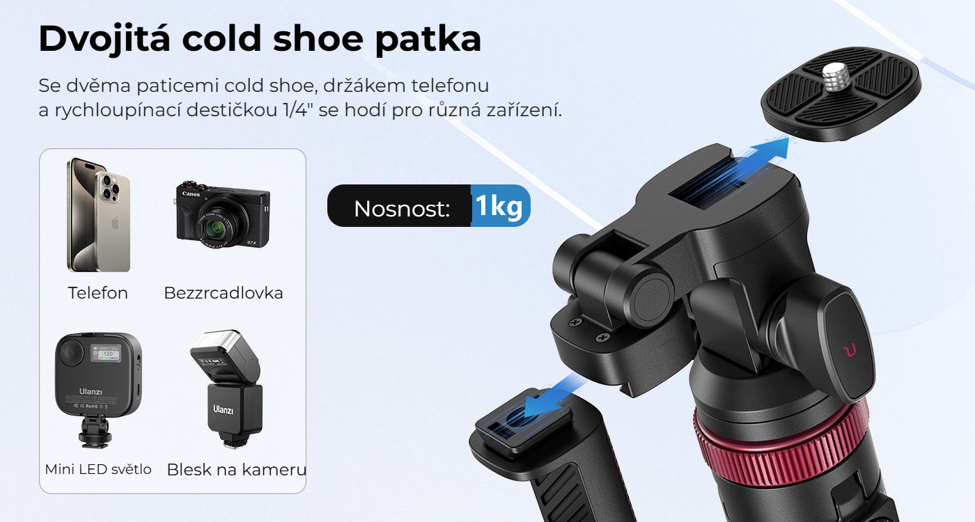 Ulanzi MT-78 stativ s rychloupínací botkou – Dvojitá botka pro příslušenství