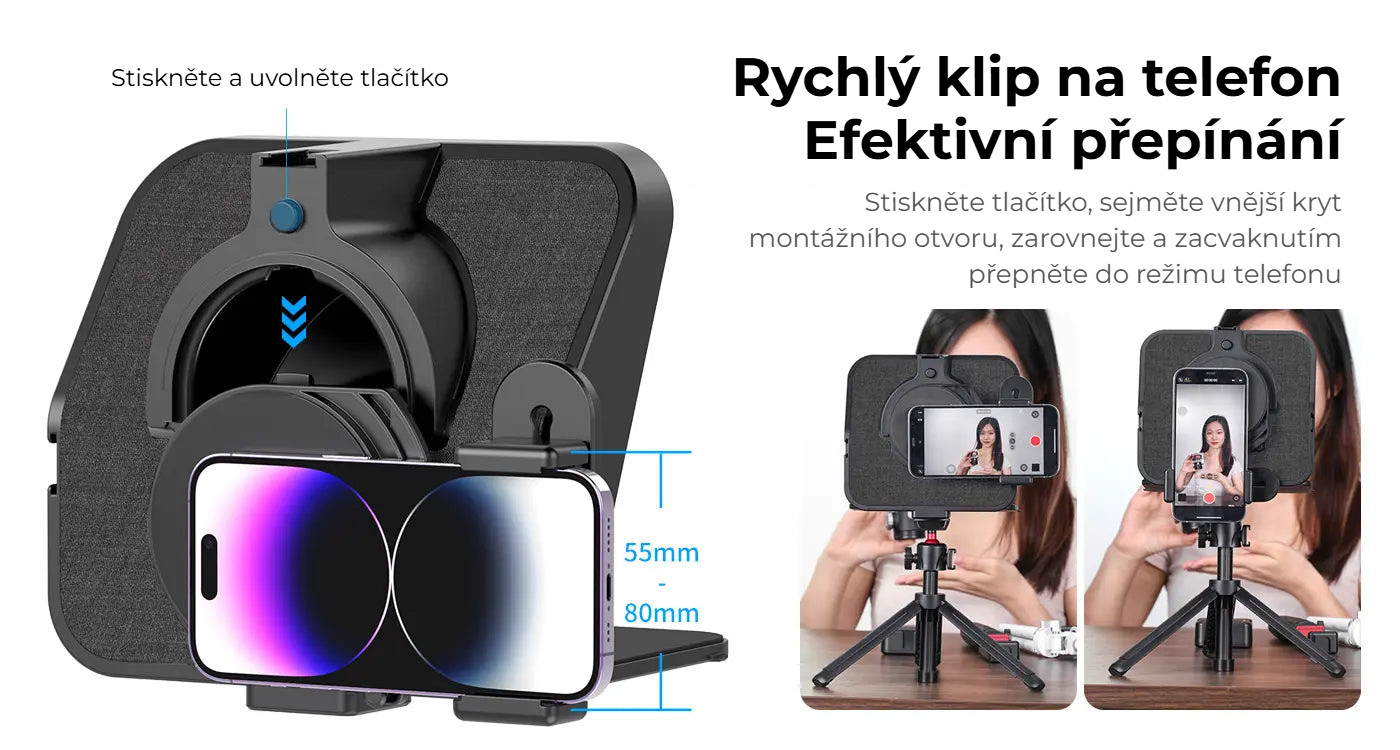 Ulanzi RT02 teleprompter pro tablety a smartphony – Rychloupínací klip na telefon