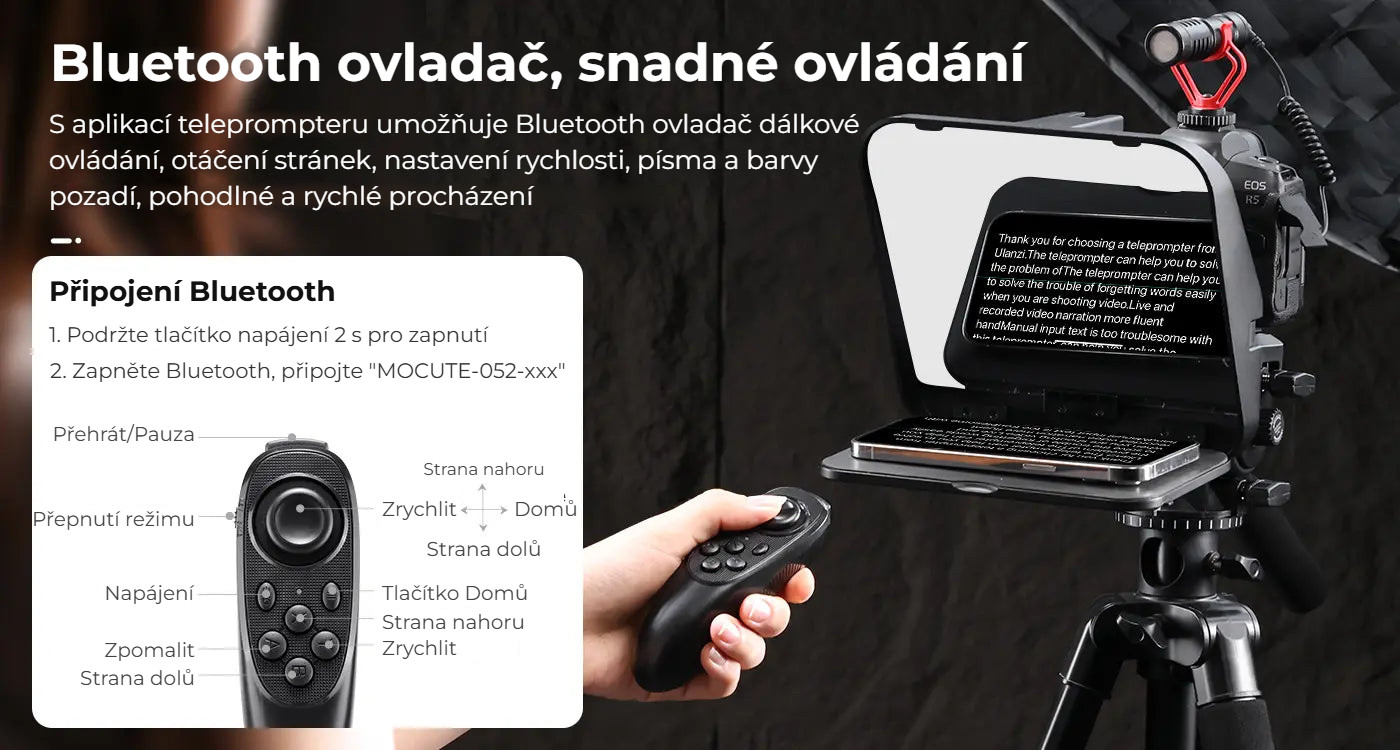 Ulanzi RT02 teleprompter pro tablety a smartphony – Bluetooth ovladač bez dotyku displeje