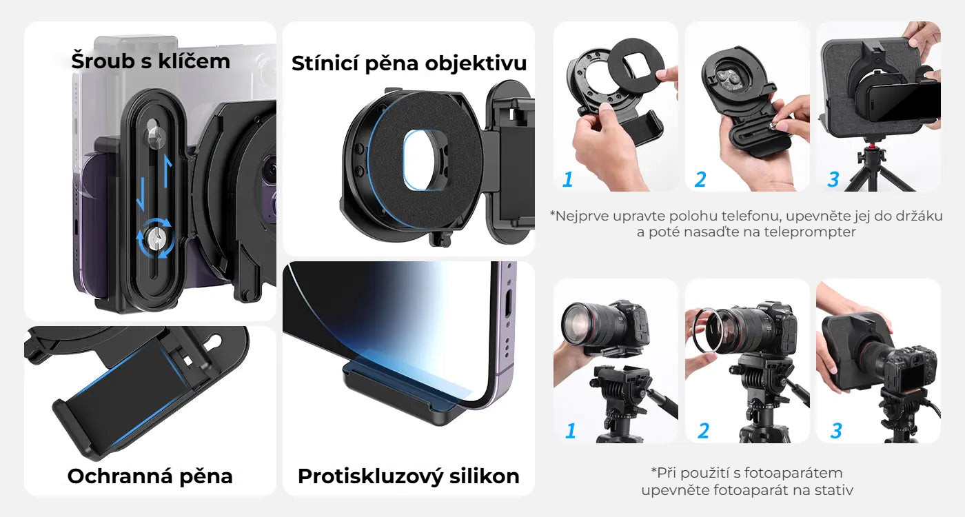 Ulanzi RT02 teleprompter pro tablety a smartphony – Detaily a montáž