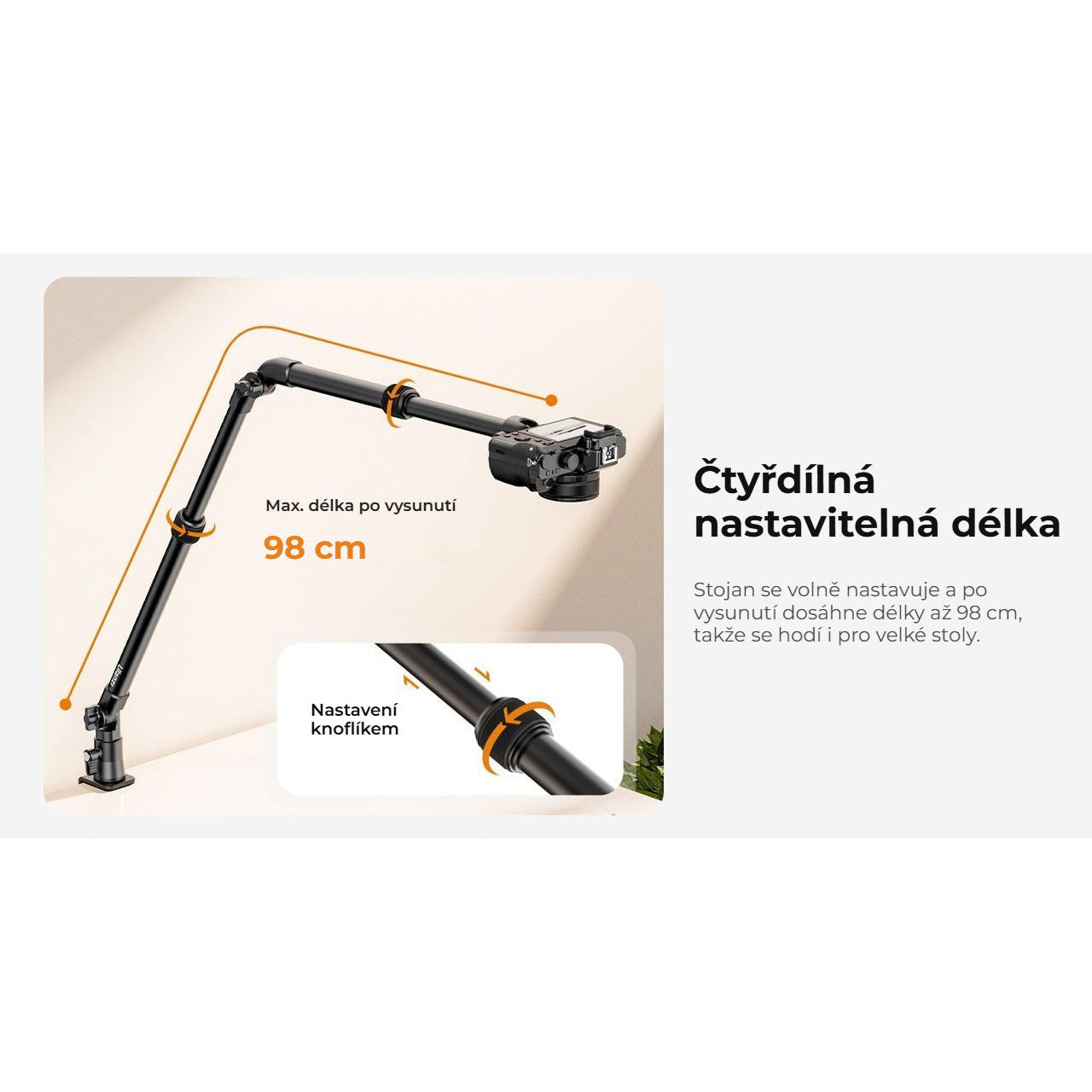 Ulanzi ZJ02 C-clip – Čtyřdílné rameno nastavitelné do 98 cm