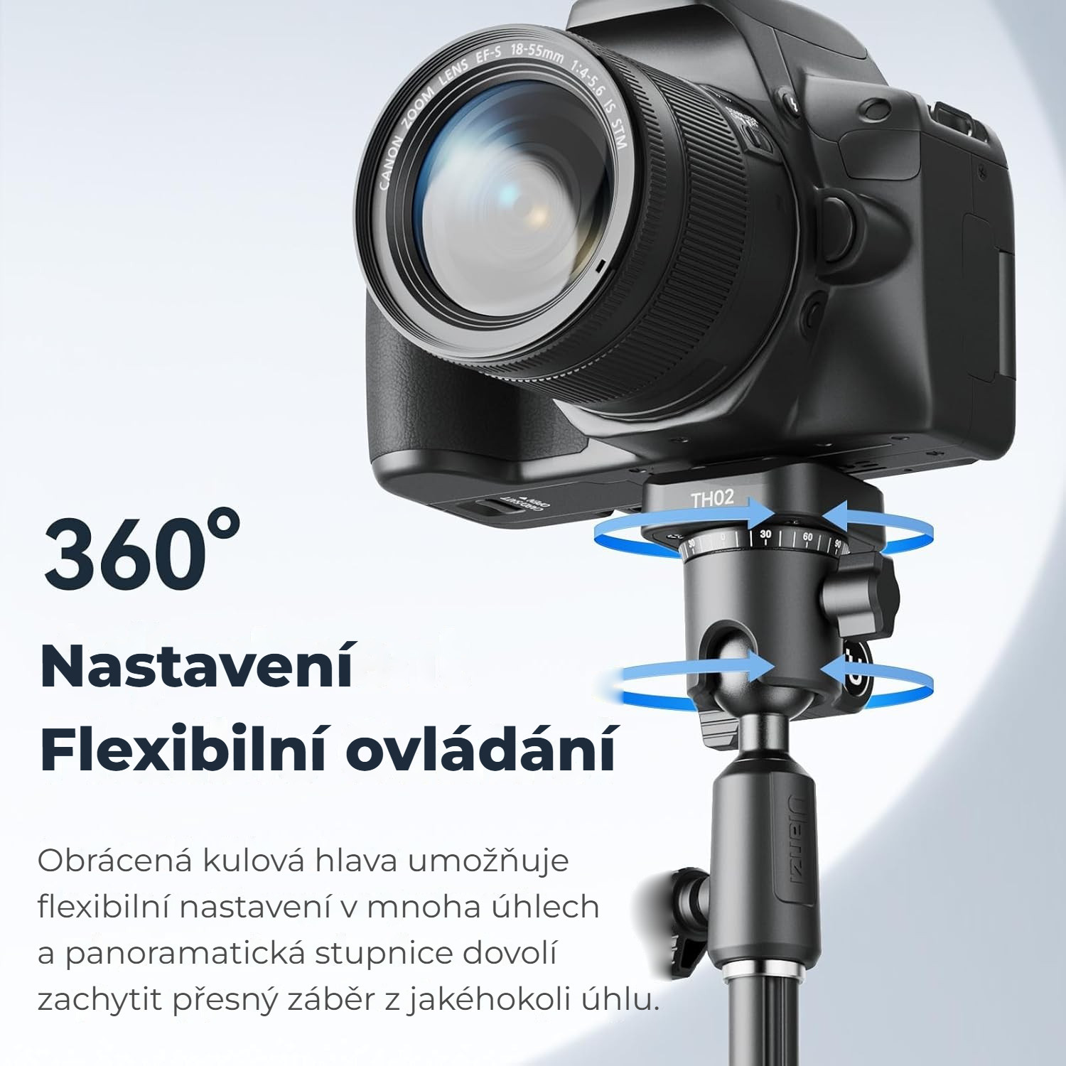 Ulanzi TH02 Uka obrácená kulová hlava – Plynulé otáčení o 360° se stupnicí
