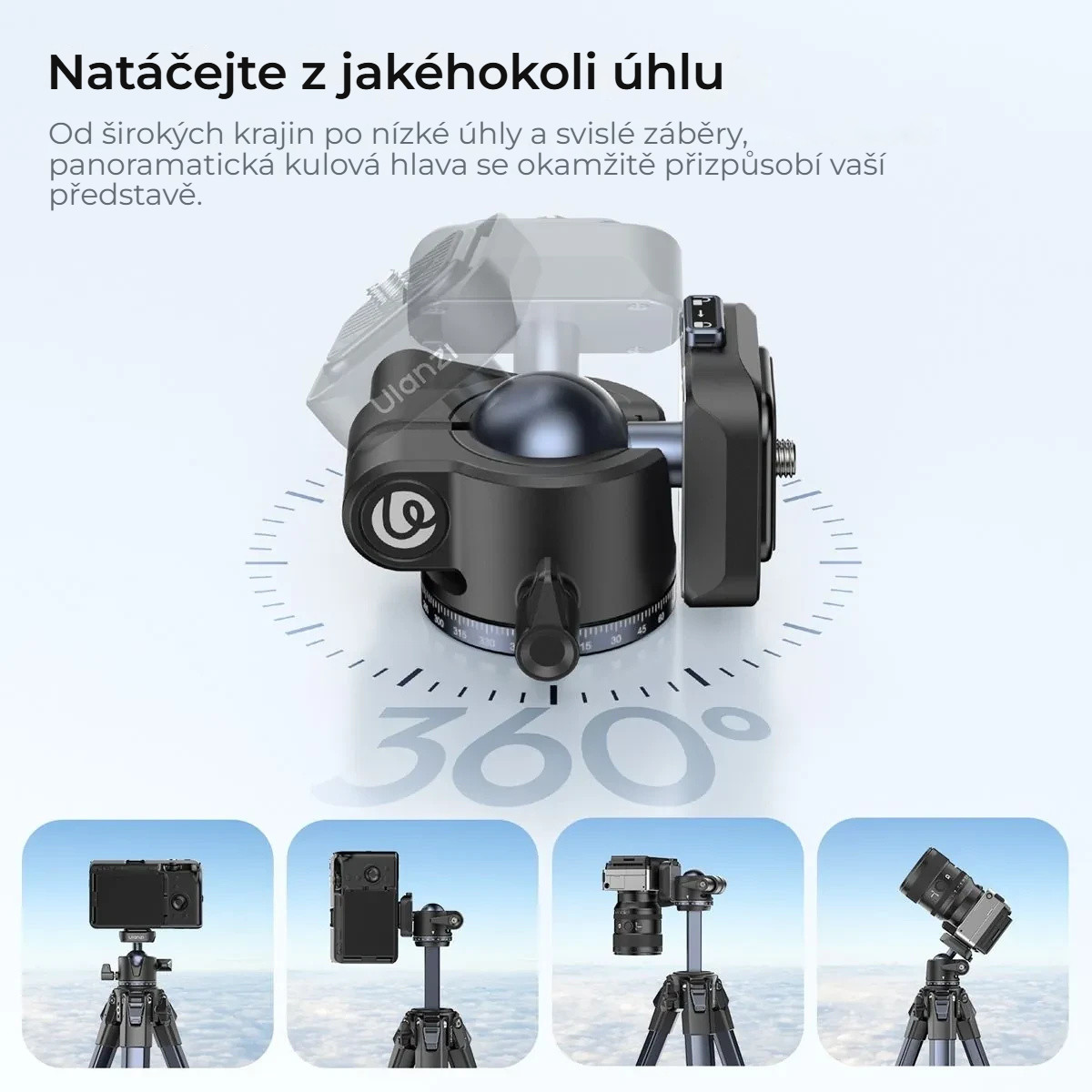 Ulanzi OMBRA II YING cestovní stativ černý – Kulová hlava otočná o 360°