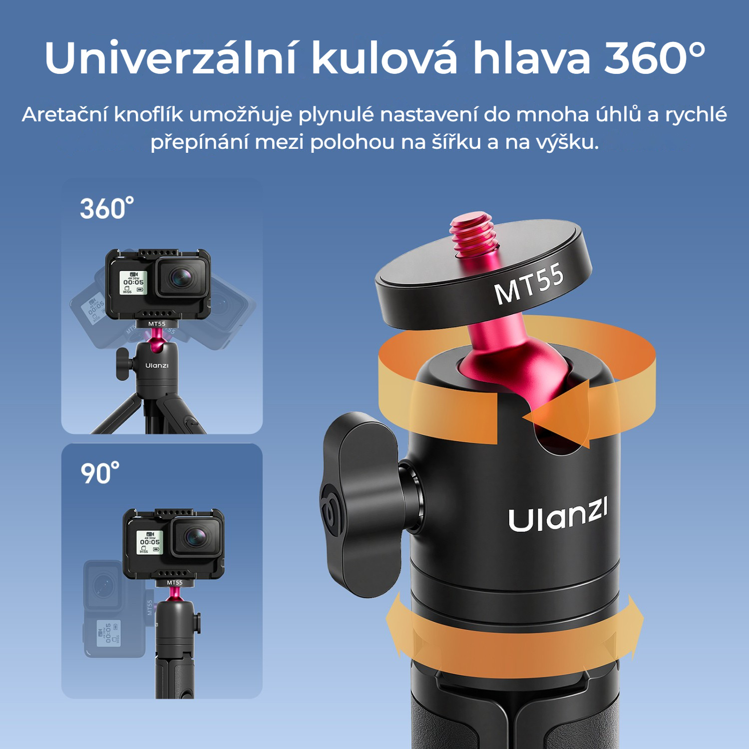 Ulanzi MT55 SnapGo ministativ a selfie tyč s uchycením 1/4″ – Kulová hlava 360°