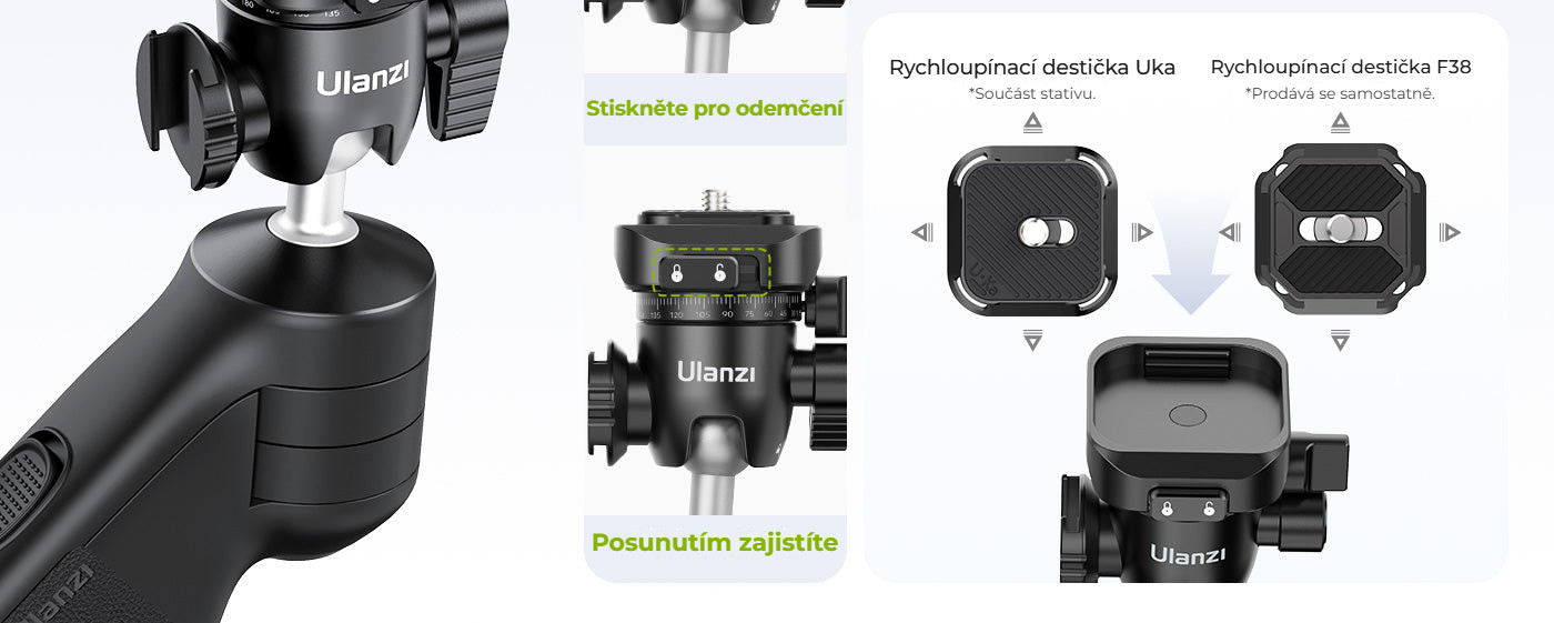 Ulanzi TT38 ClickOpen Tabletop Tripod – Destičky Uka a F38