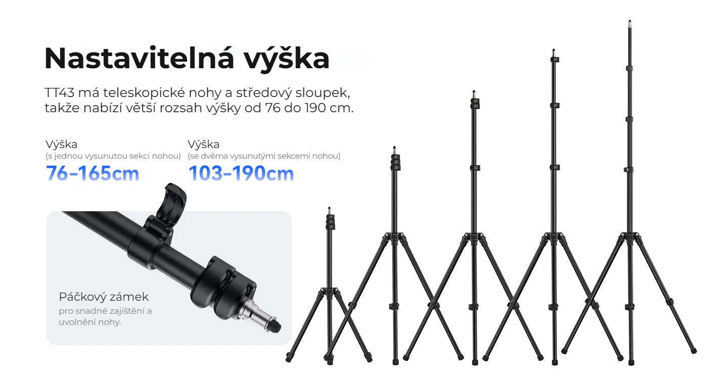 Ulanzi TT43 Reverse Folding Light Stand – Nastavitelná výška