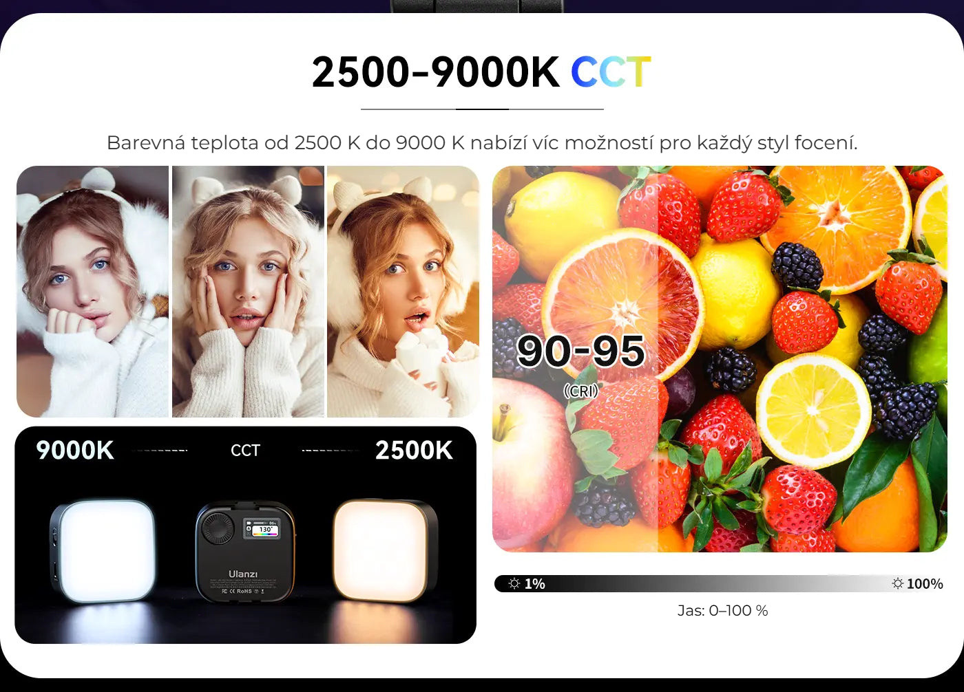 Ulanzi U60 RGB Pocket Light – Barevná teplota 2500–9000 K