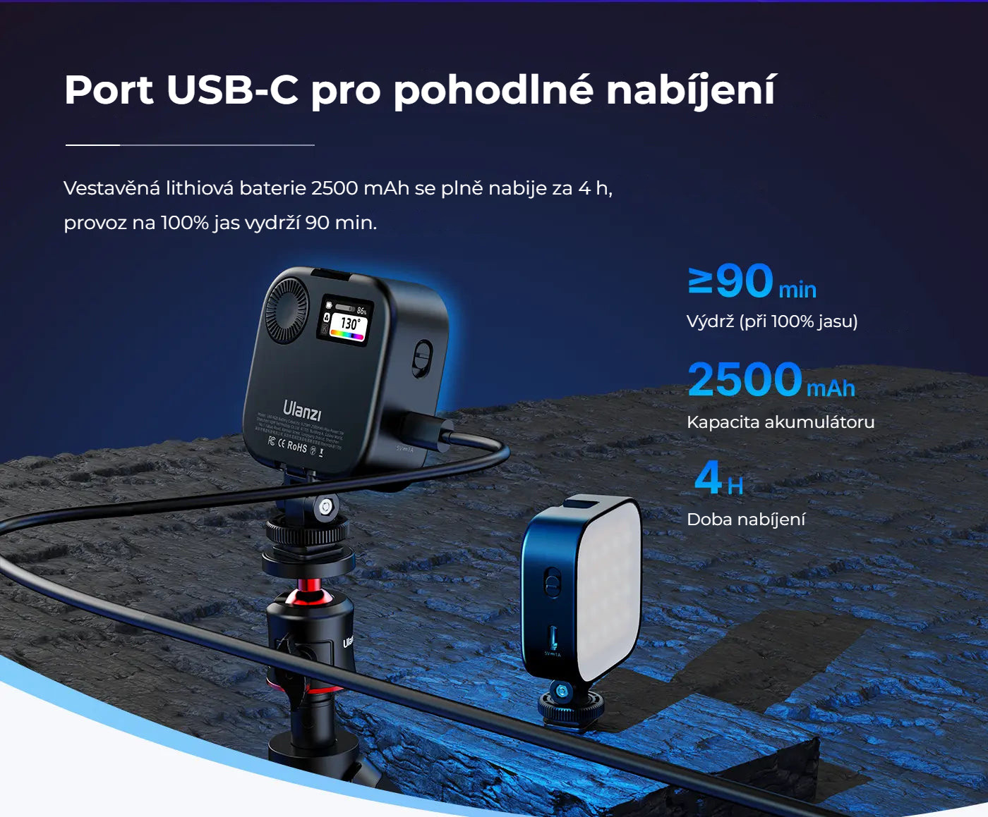 Ulanzi U60 RGB Pocket Light – Nabíjení přes USB-C