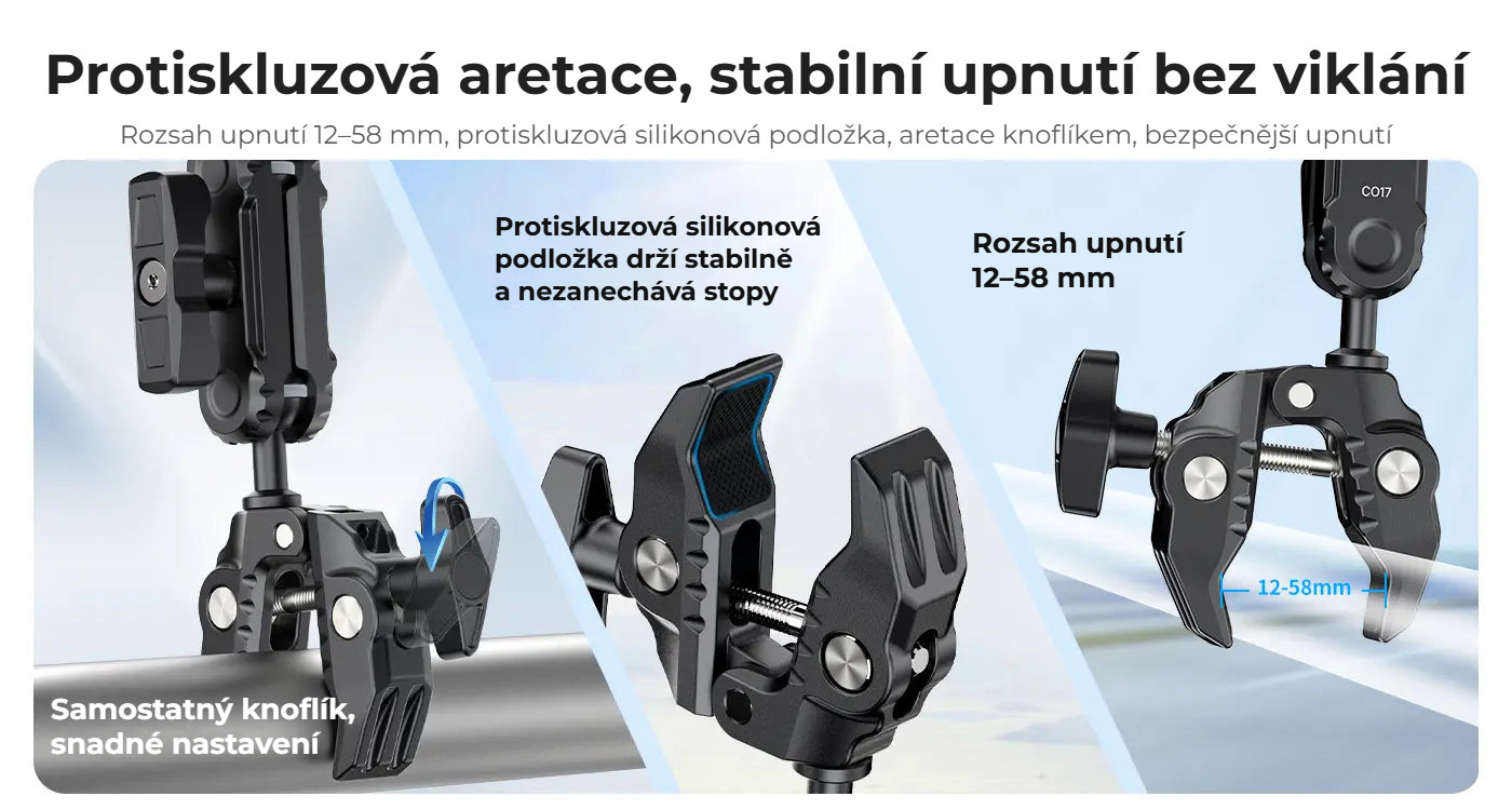 Ulanzi CO17 Super Clamp s dvojitou kulovou hlavou – Protiskluzové upnutí bez viklání