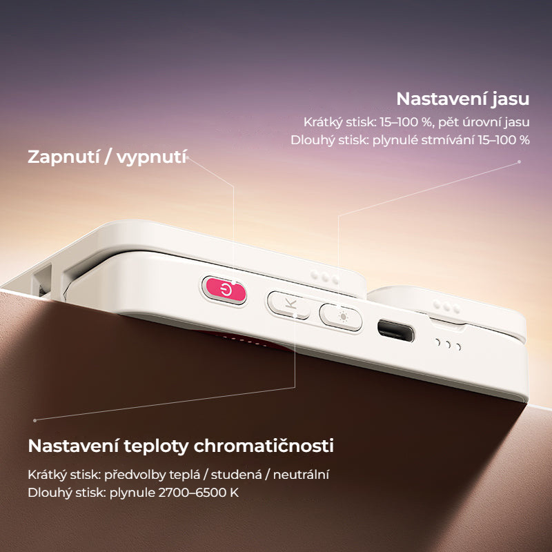 Ulanzi GL01 GlowUp světlo (Peach Snow) – Ovládání jedním tlačítkem